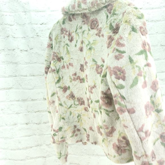 Allan Denis Womens White Floral Collared Long Sleeve Faux Fur Jacket Size M - Picture 3 of 15
